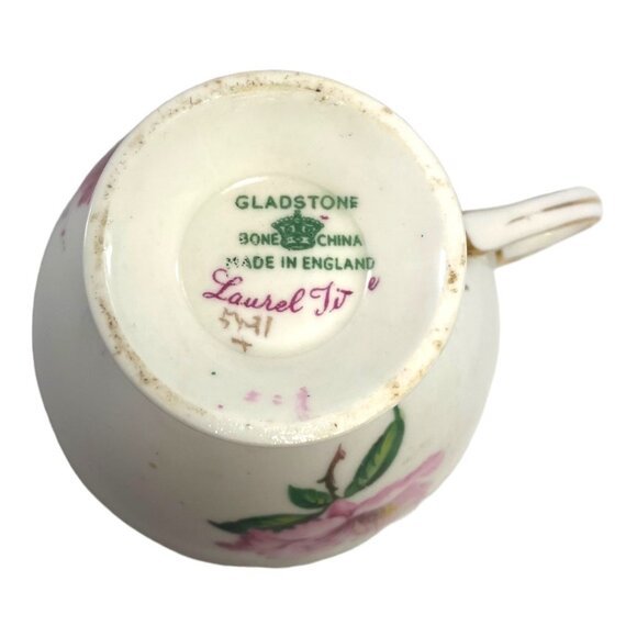 Gladstone Bone China Tea Cup & Saucer Set Laurel Time Pink Floral Design - Picture 4 of 8